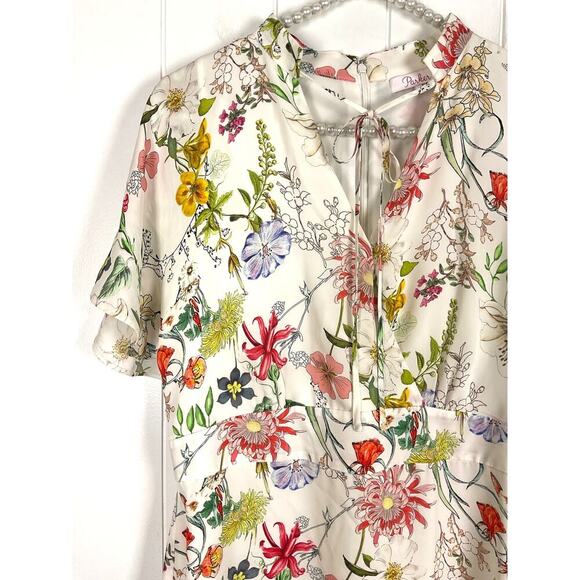 Parker Fillipa 100% Silk Floral Ruffle Mini Faux‎ Dress Size 10 - Picture 6 of 11